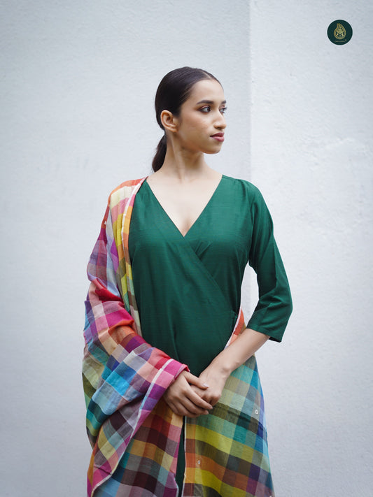 Stitched 3Pc Suit Set - Forest Green & Bhujodi