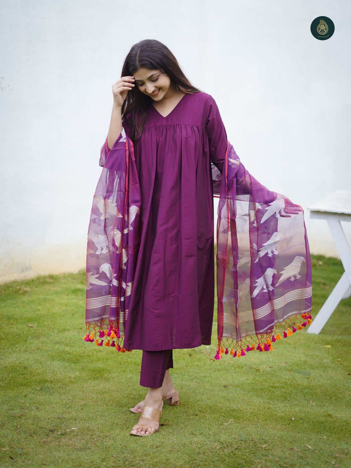 Stitched 3Pc Suit Set - Mauve & Jamdani
