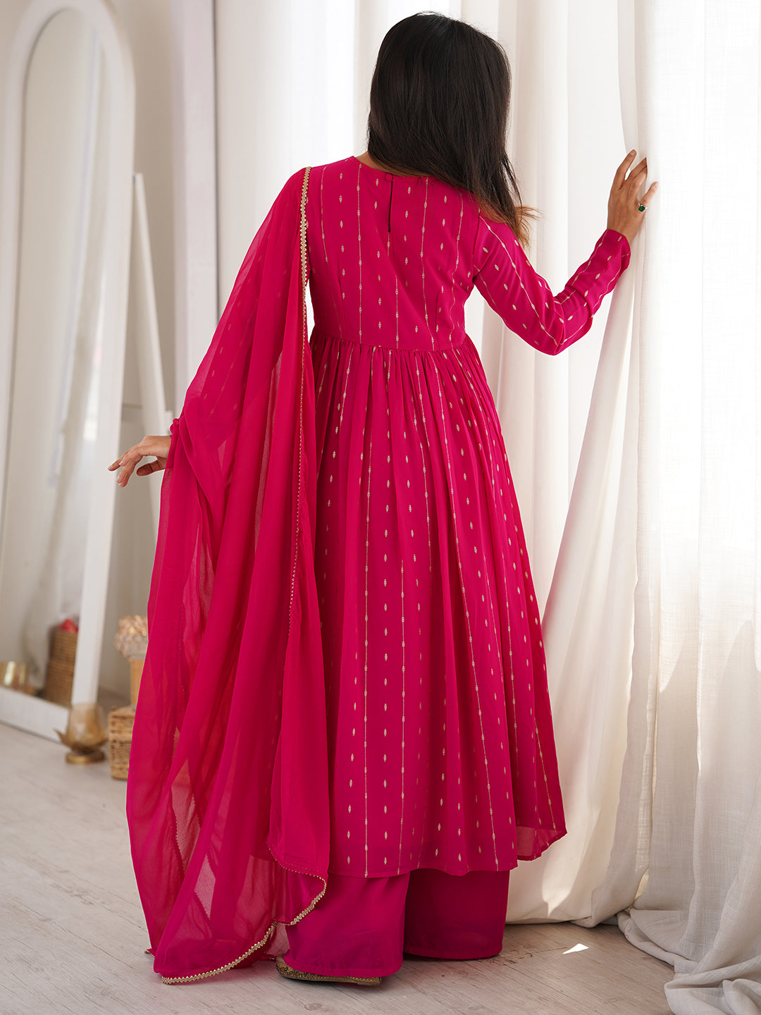 Pink Georgette Foil Printed Anarkali Kurta Set