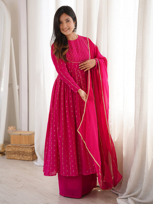 Pink Georgette Foil Printed Anarkali Kurta Set