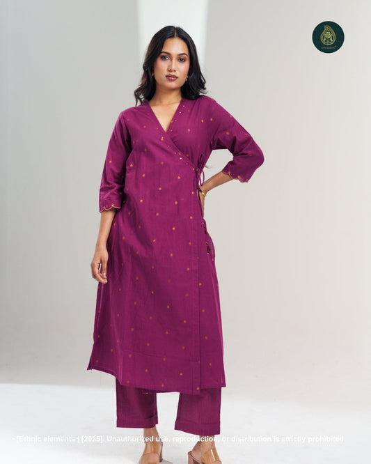Stitched 2Pc Cotton Suit Set Wrap-Style : Royal Merlot