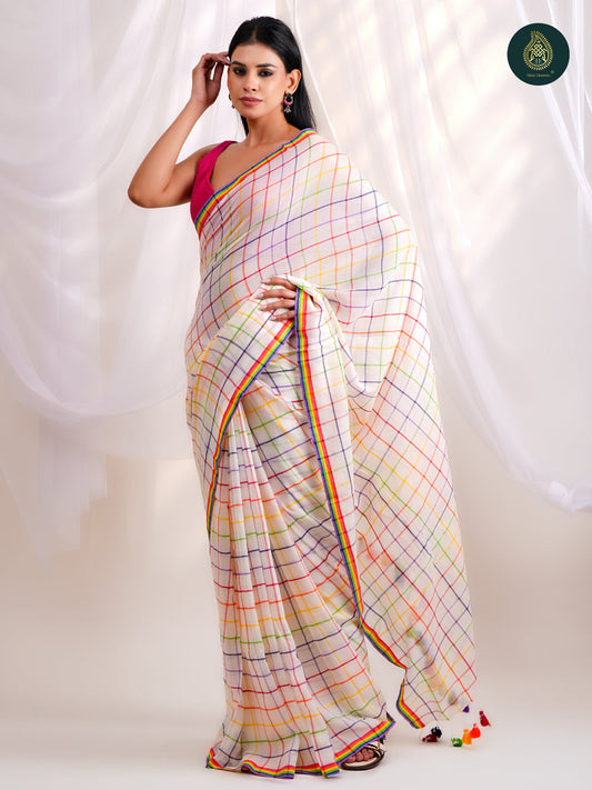 Rainbow Checks – Mul Cotton Saree