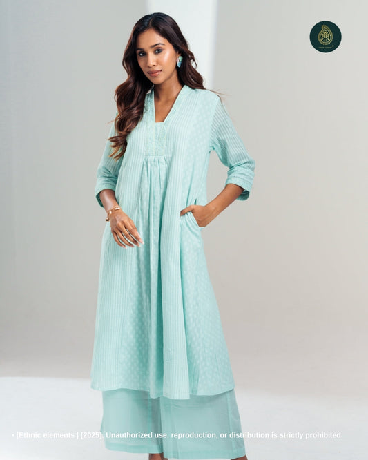 Stitched 2Pc Cotton Suit Set - Lush Mint