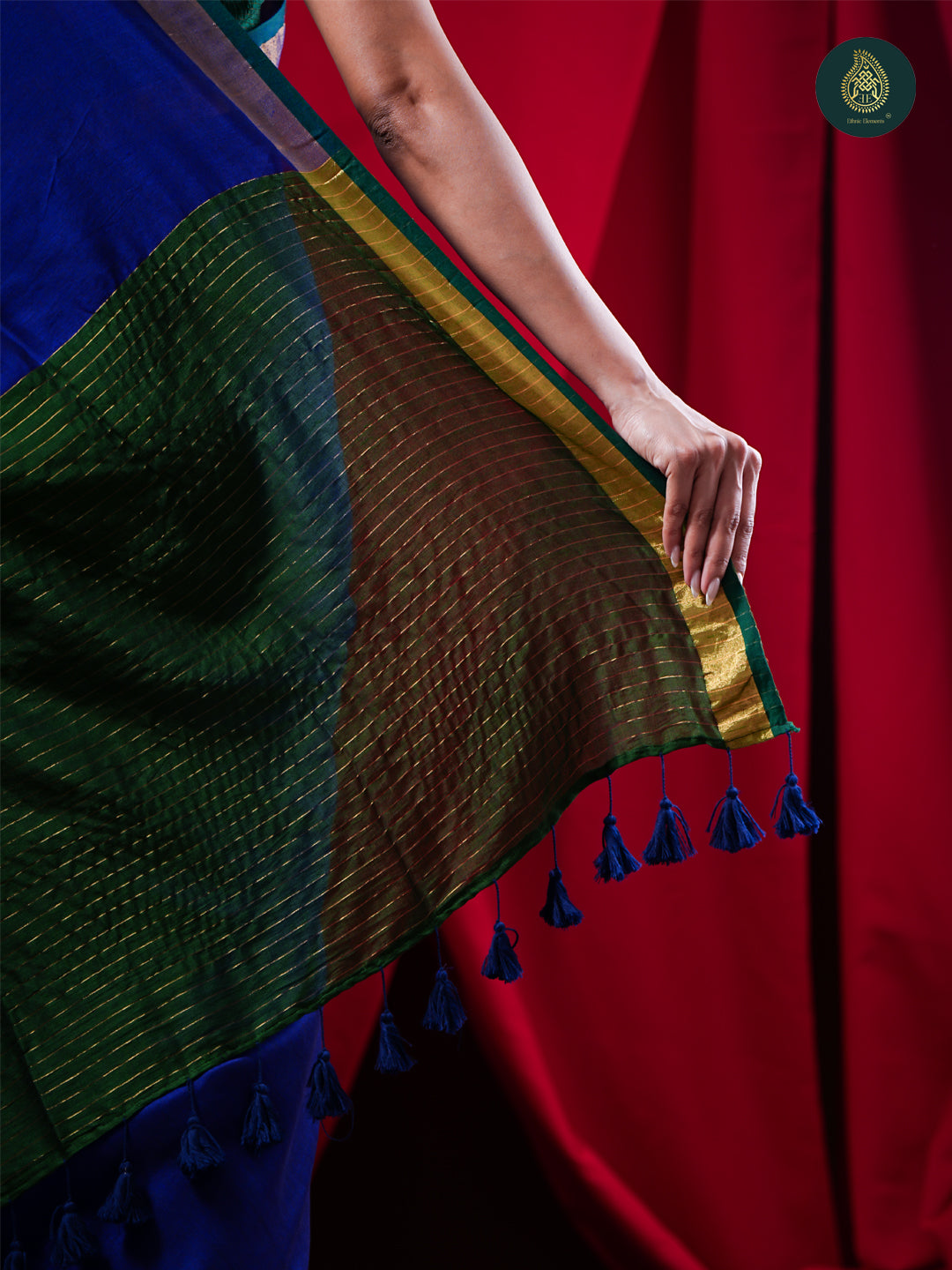 Royal Blue Pure Cotton Saree with Emerald Zari Border For Women