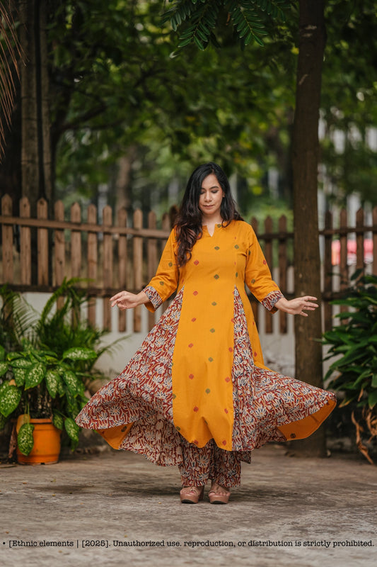 Stitched 2-Pc Hand Block Kalamkari Cotton Suit Set