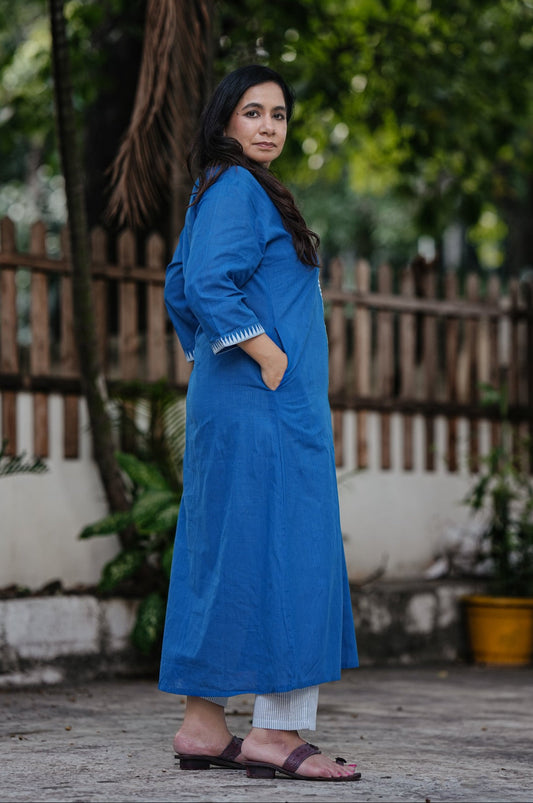 Stitched 2Pc Mangalgiri Royal Blue Cotton Set