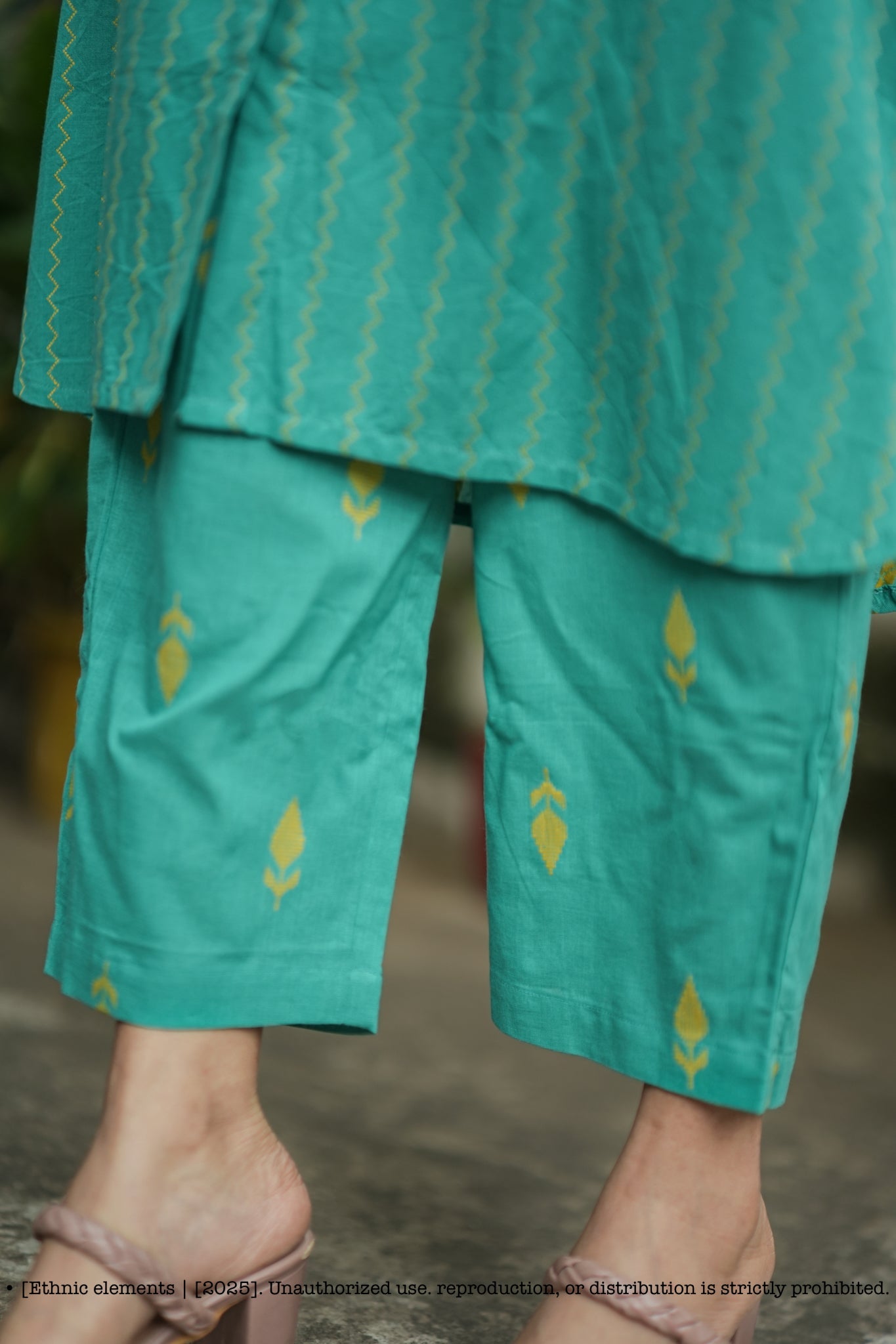 Stitched 2Pc Handloom Cotton Set - Turquoise Neelira