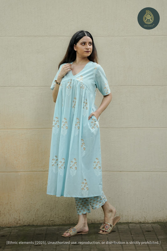 Sky Cord Set - Hand Block Printed Cotton 2Pc Set
