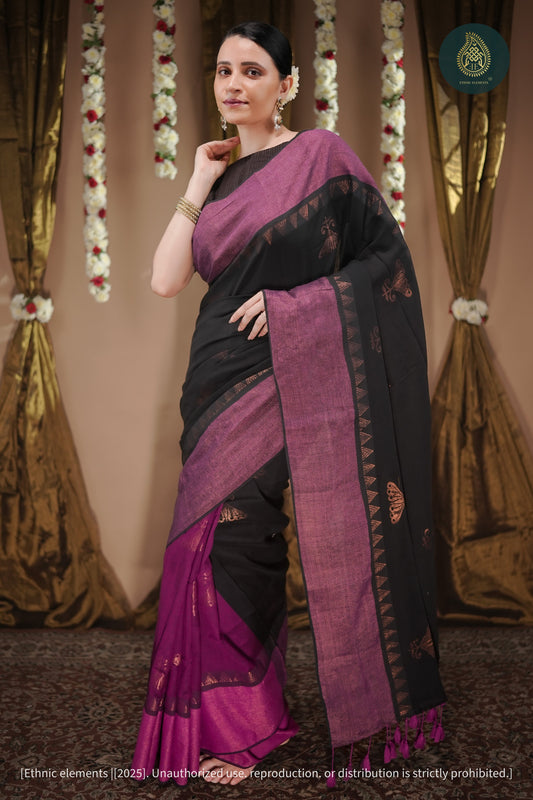 Kaashvi Handwoven Mul Cotton Zari Weaved Saree