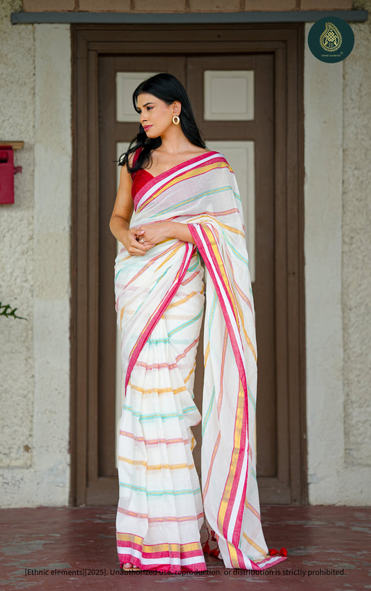Mul Cotton Saree Zari Stripped - Rangrekha