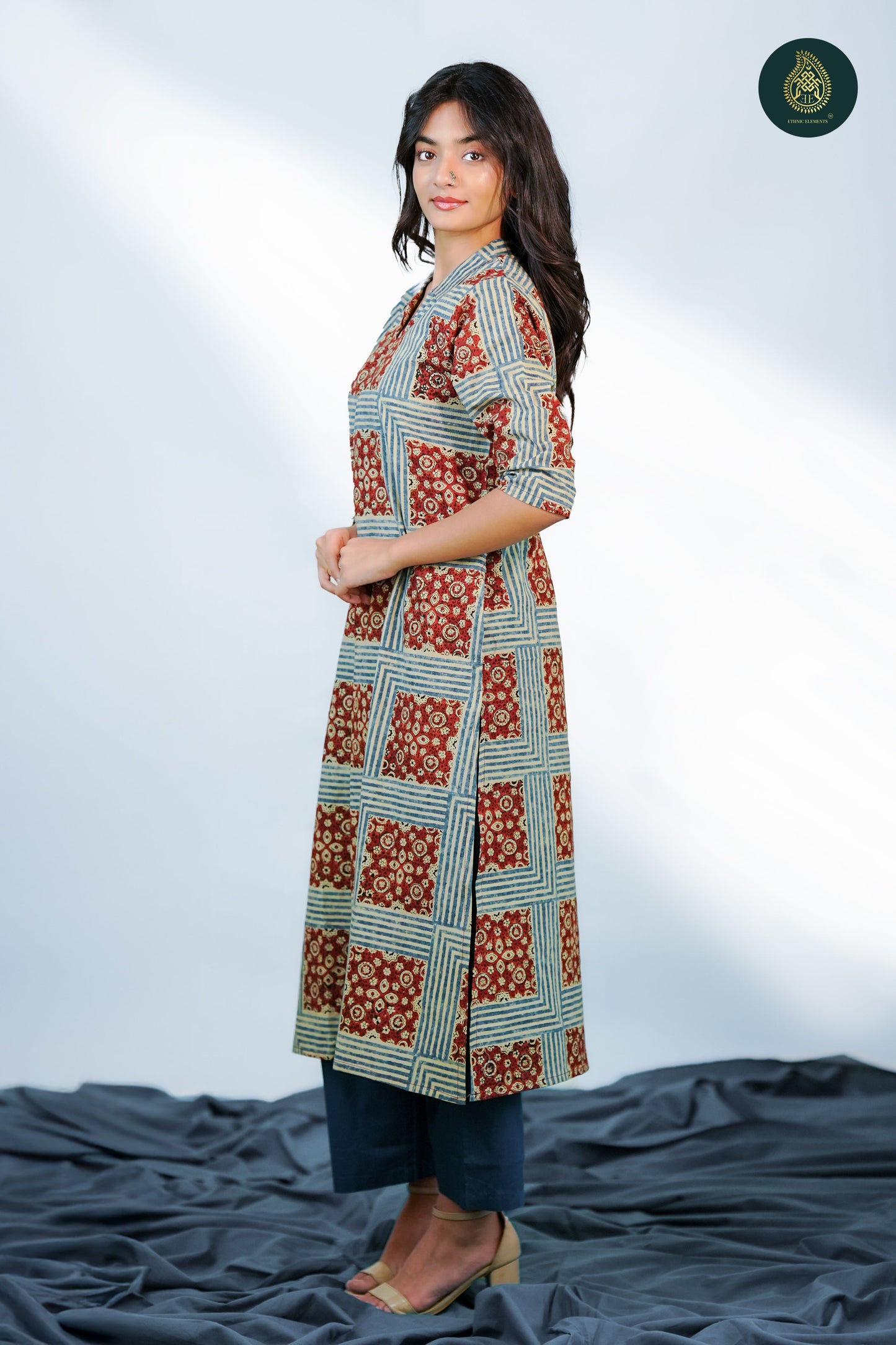 Ajrakh Shatranji - Ajrakh Handblock Cotton Stitched 2Pc Suit Set