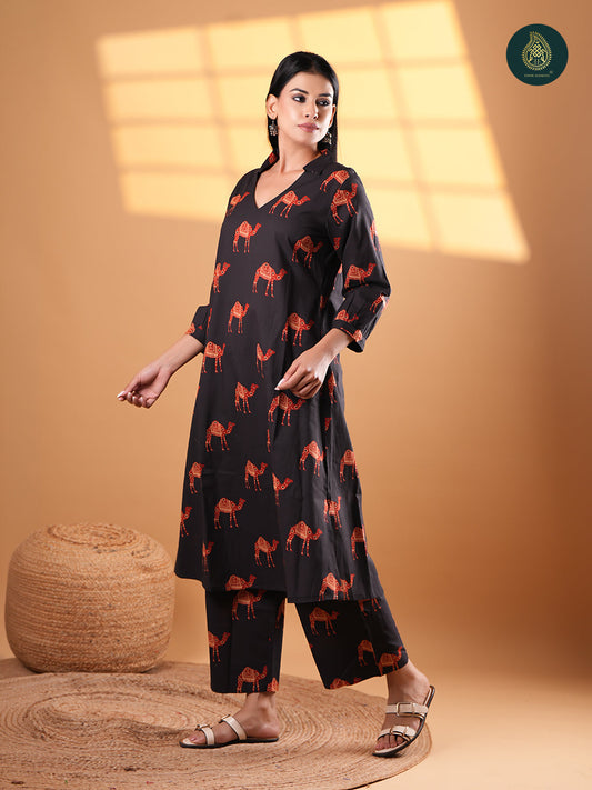 Chic Camel Print - Cotton Stitched 2Pc Suit Set