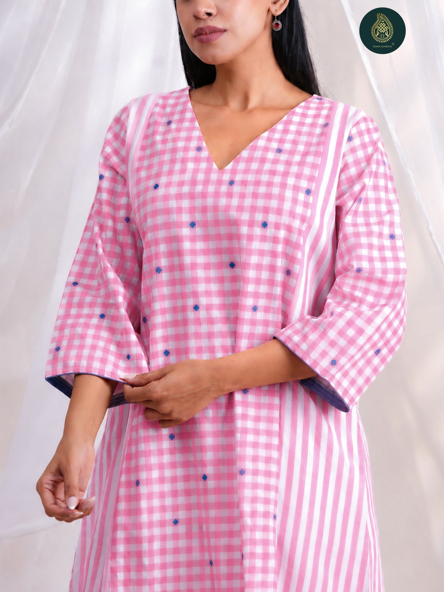Pink Gingham Check - Afghani Salwar Stitched 2Pc Suit Set For Women