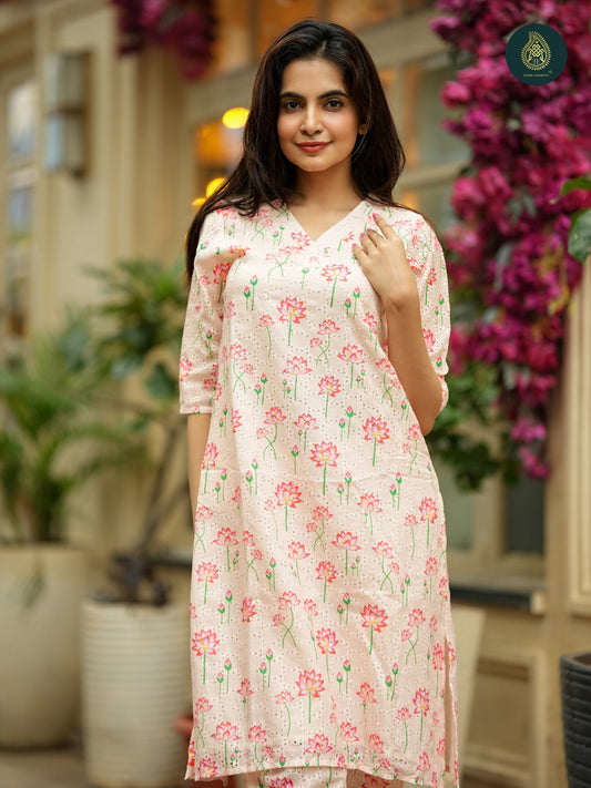 Pichwai Peach Cord Set - Hakoba Cotton 2Pc Set
