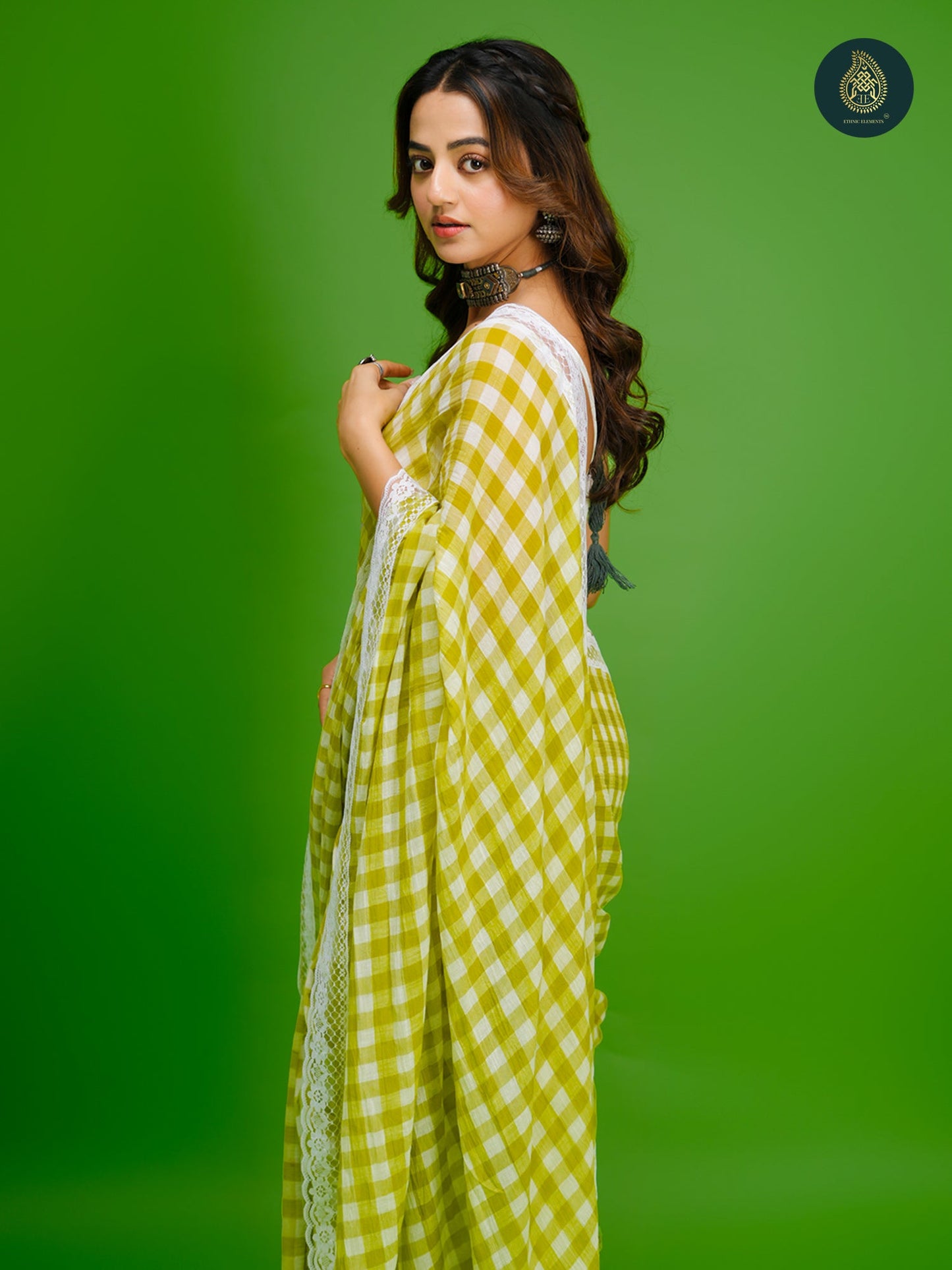 Pallav Check Mul Cotton Saree with Lace