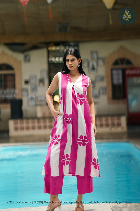Stitched 2Pc Cotton Suit Set - Candy Stripe