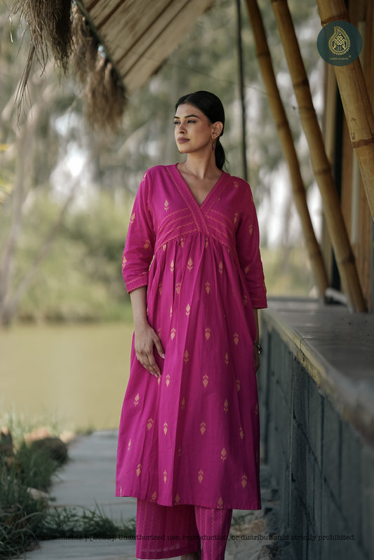 Stitched 2Pc Cotton Suit Set - Rose Ambe