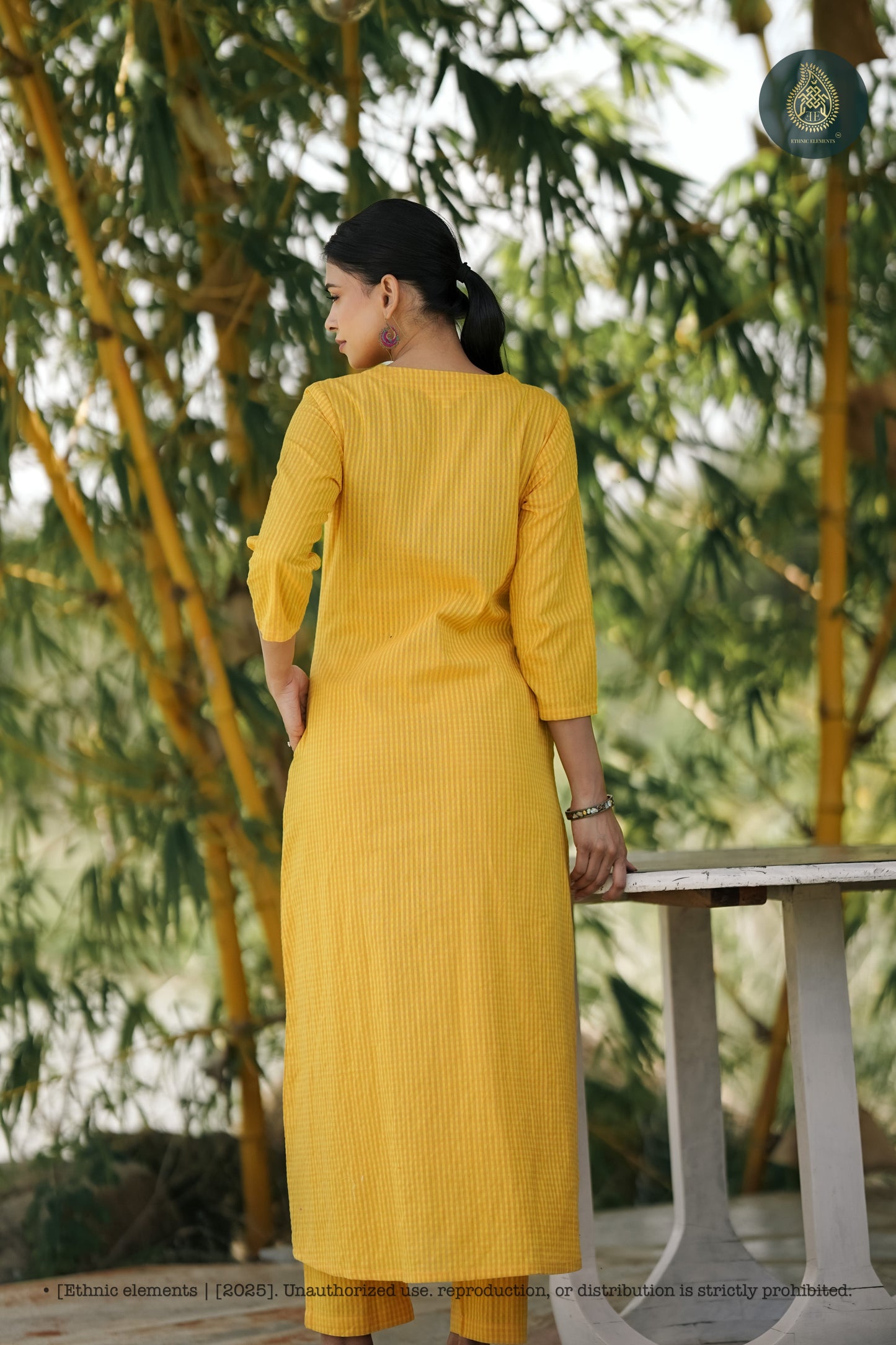 Stitched 2Pc Cotton Suit Set - Golden Grid