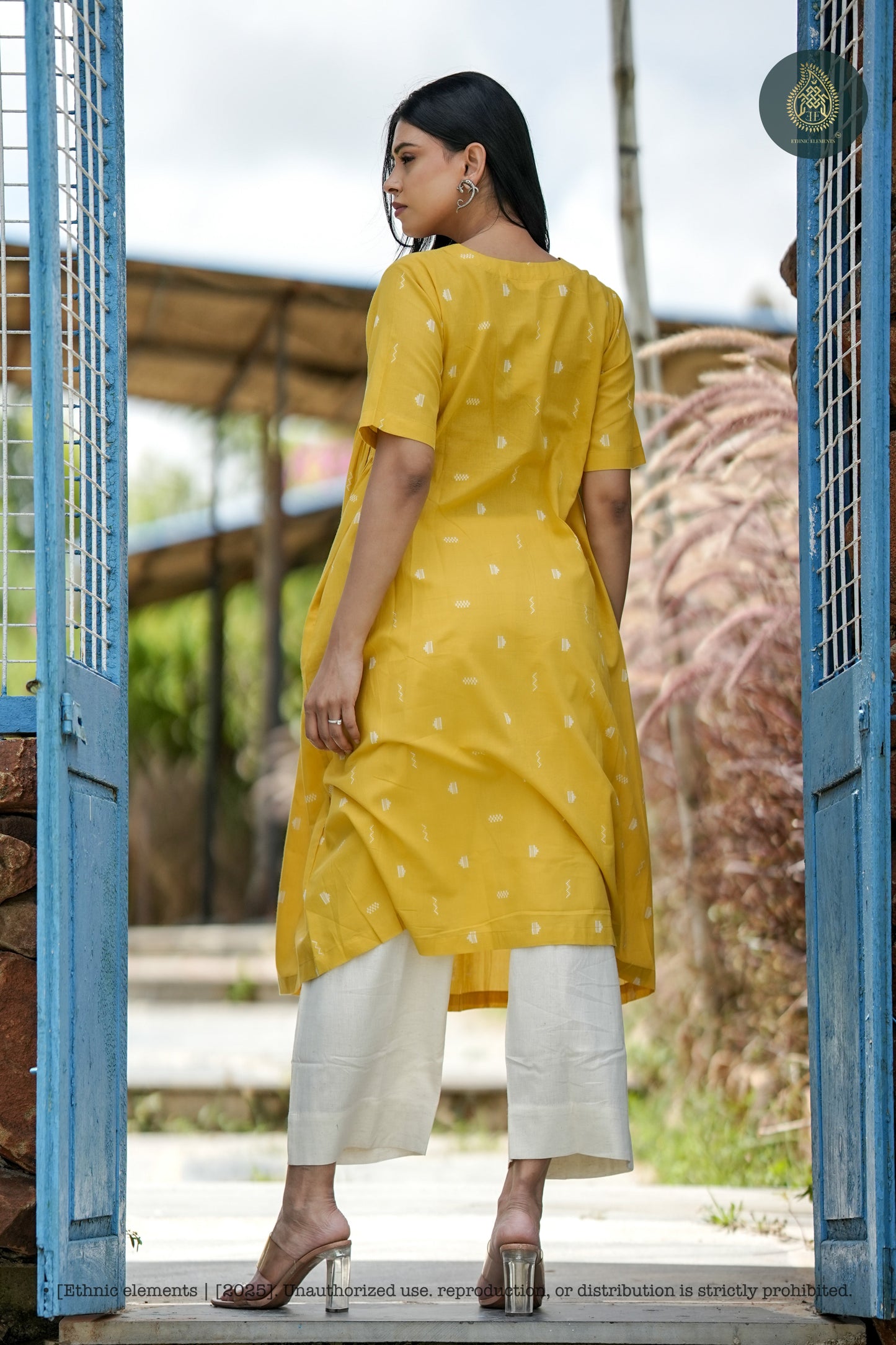 Stitched 2Pc Cotton Suit Set Marigold Breeze