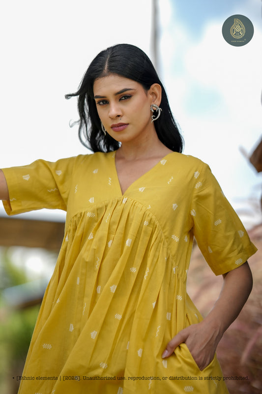 Stitched 2Pc Cotton Suit Set Marigold Breeze