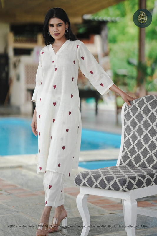 Stitched 2Pc Cotton Suit Set - Hearts & Hues