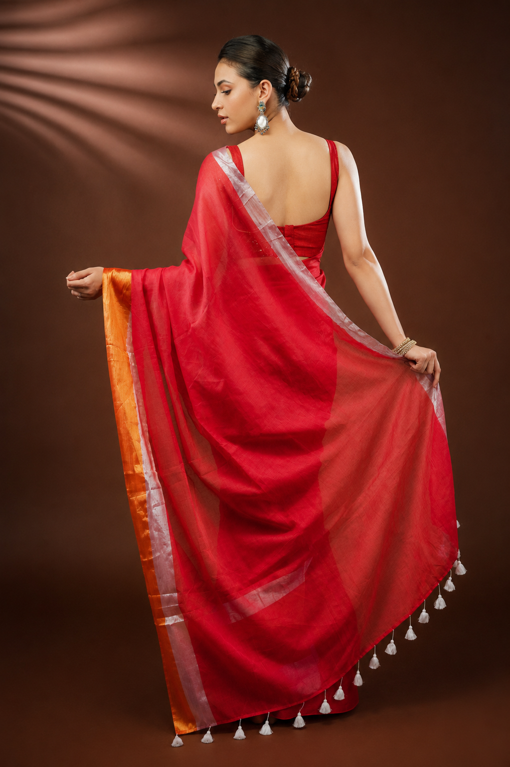 Mul Cotton Tissue Scarlet Sheen Saree