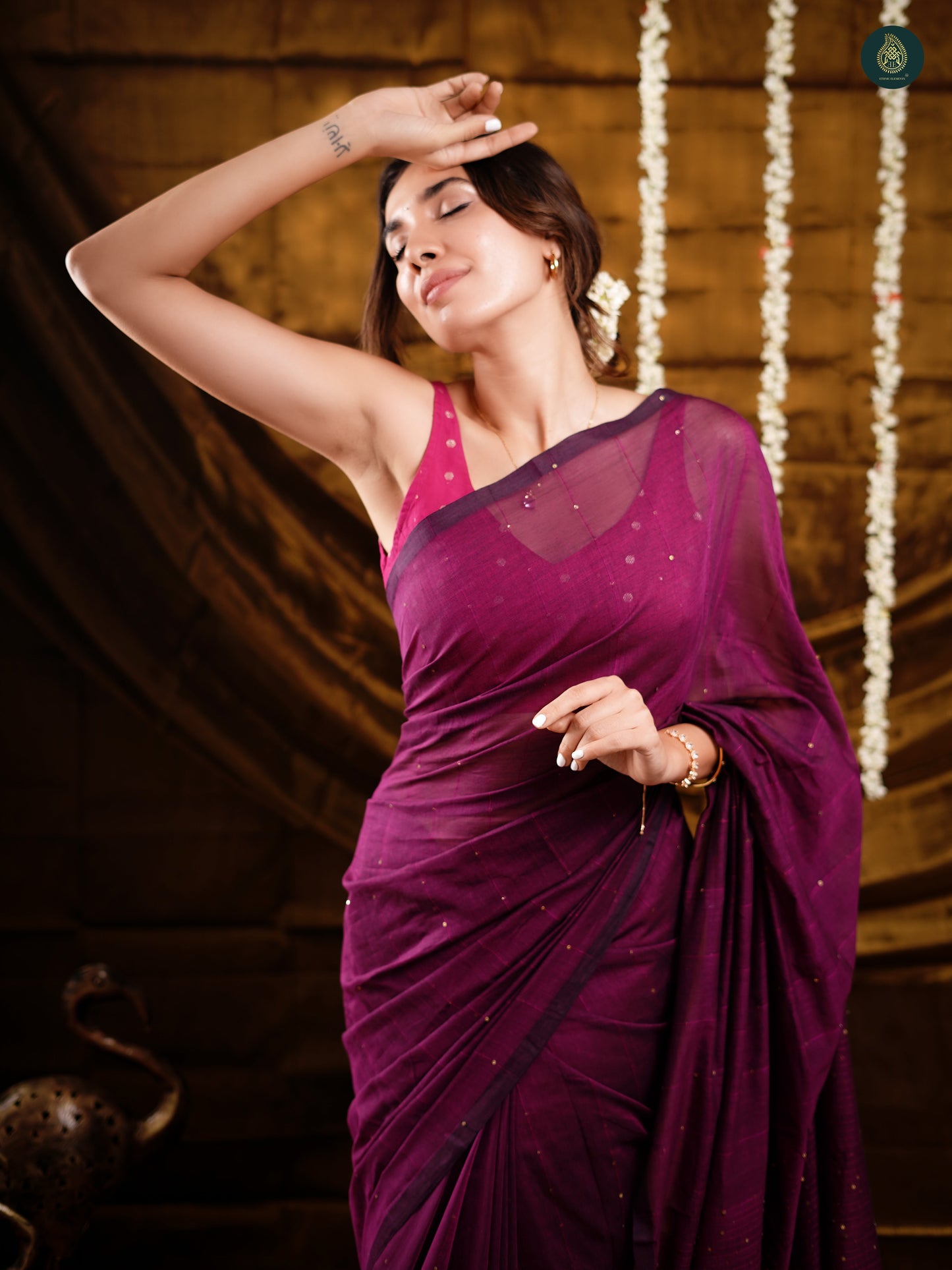 Orchid Purple Sequence Mul Cotton Saree