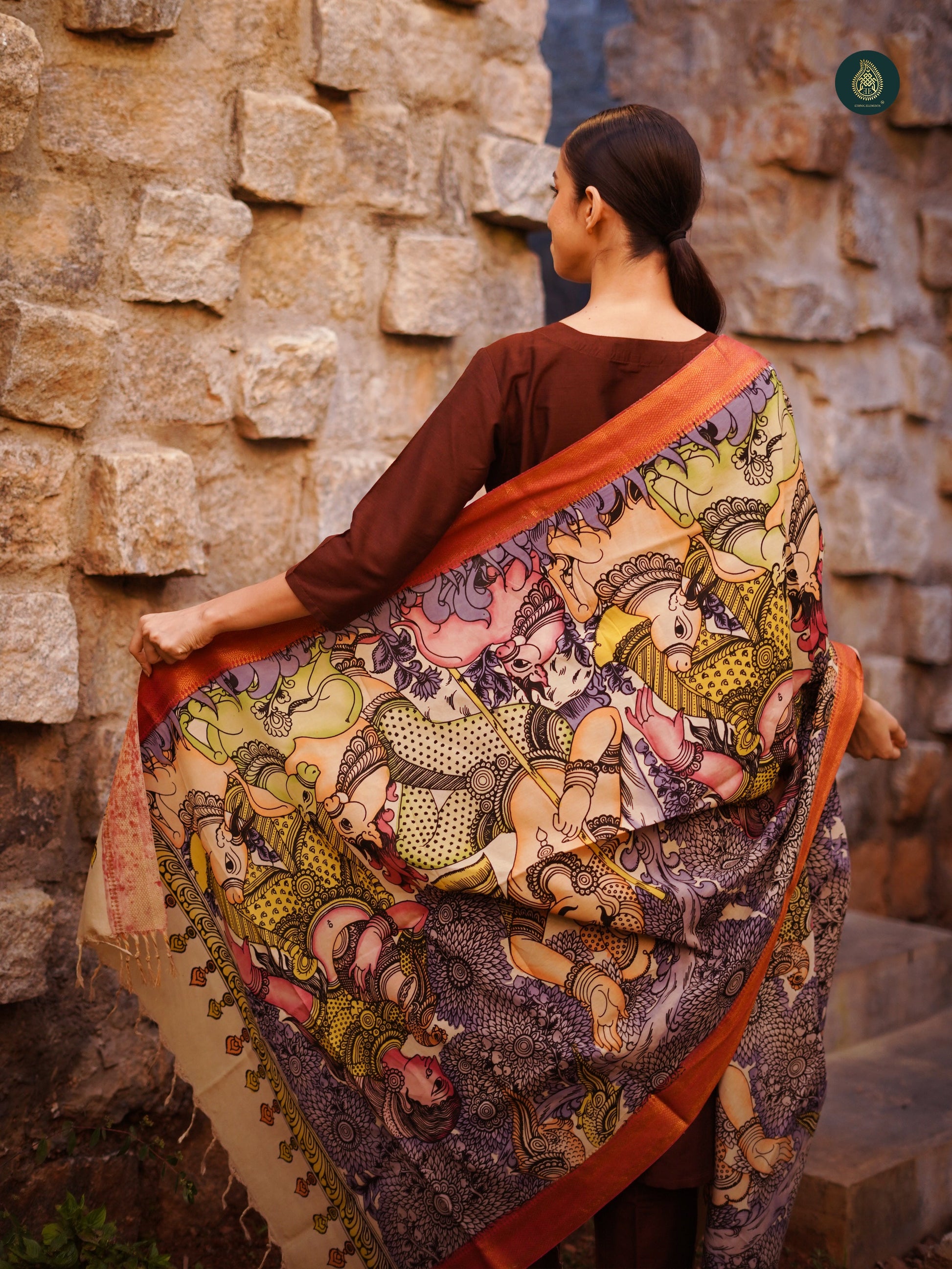 Stitched 3Pc Suit Set - Kalamkari & Red Brownie