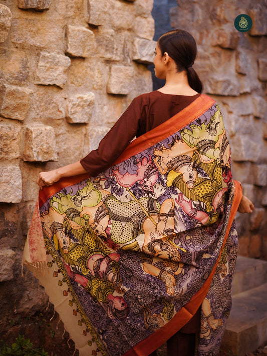 Stitched 3Pc Suit Set - Kalamkari & Red Brownie