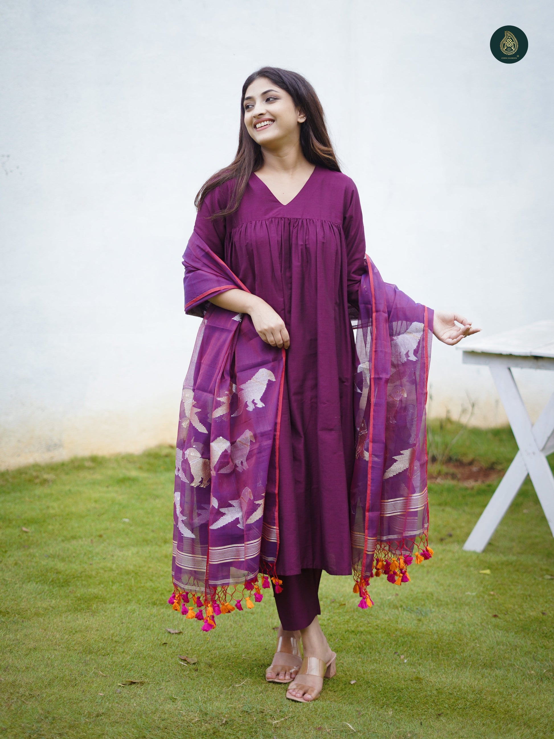 Stitched 3Pc Suit Set - Mauve & Jamdani