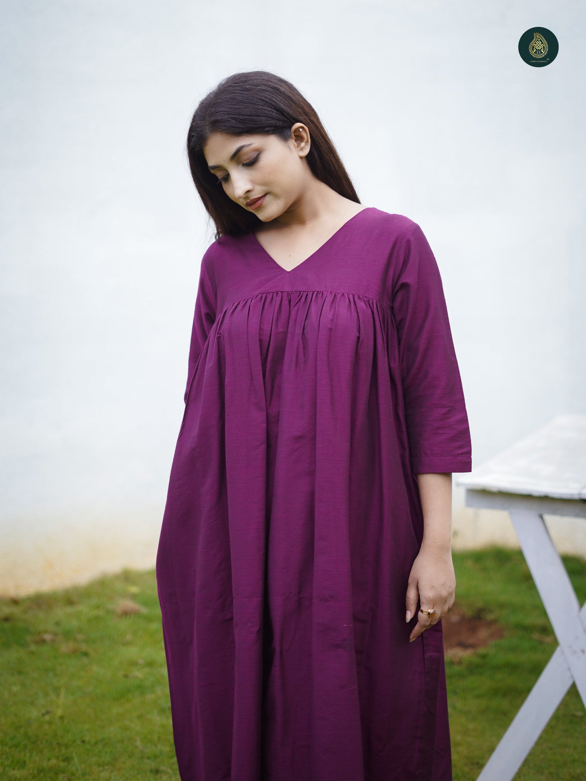Stitched 2Pc Cotton Silk Suit Set - Mauve
