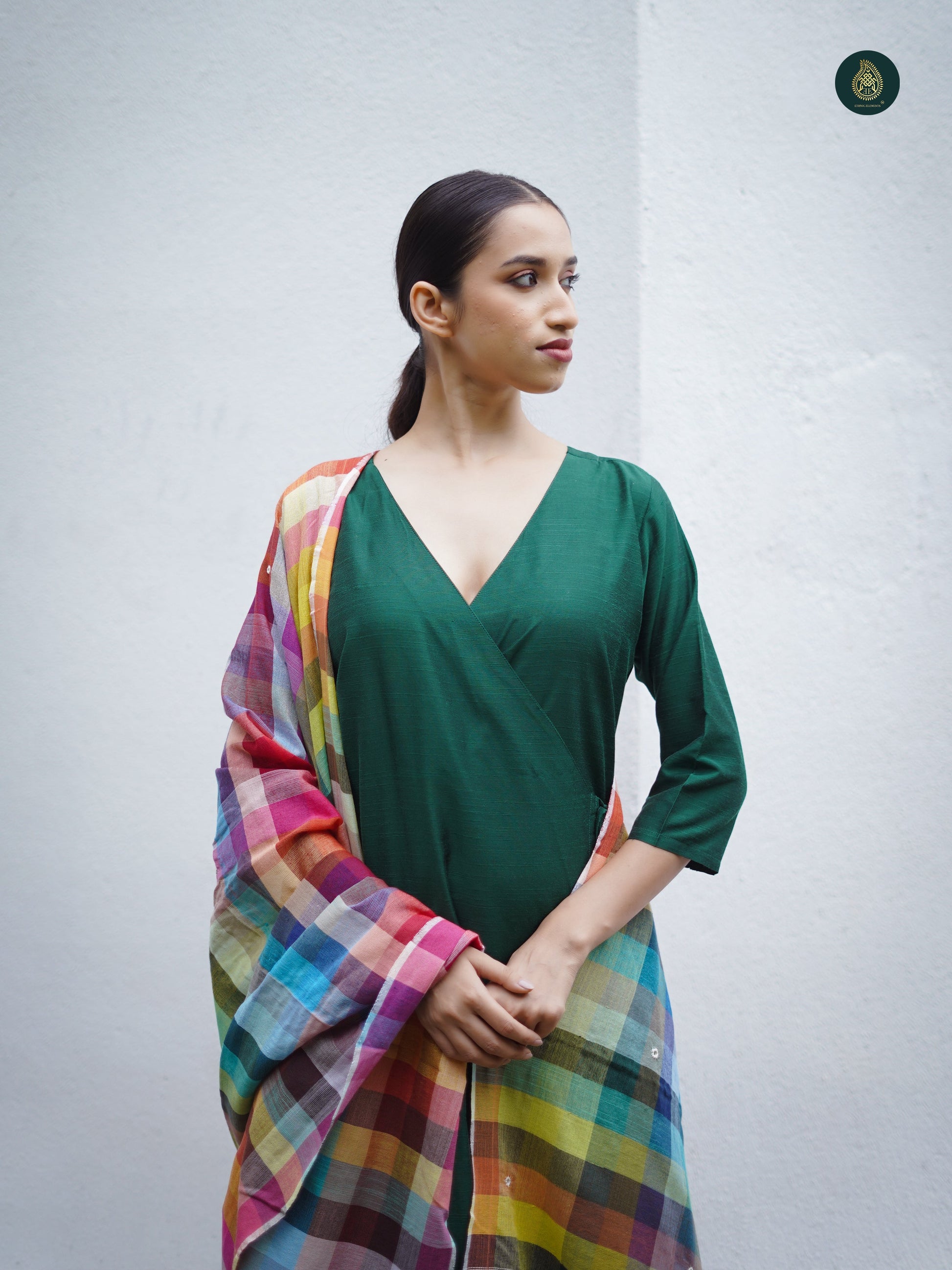 Stitched 3Pc Suit Set - Forest Green & Bhujodi