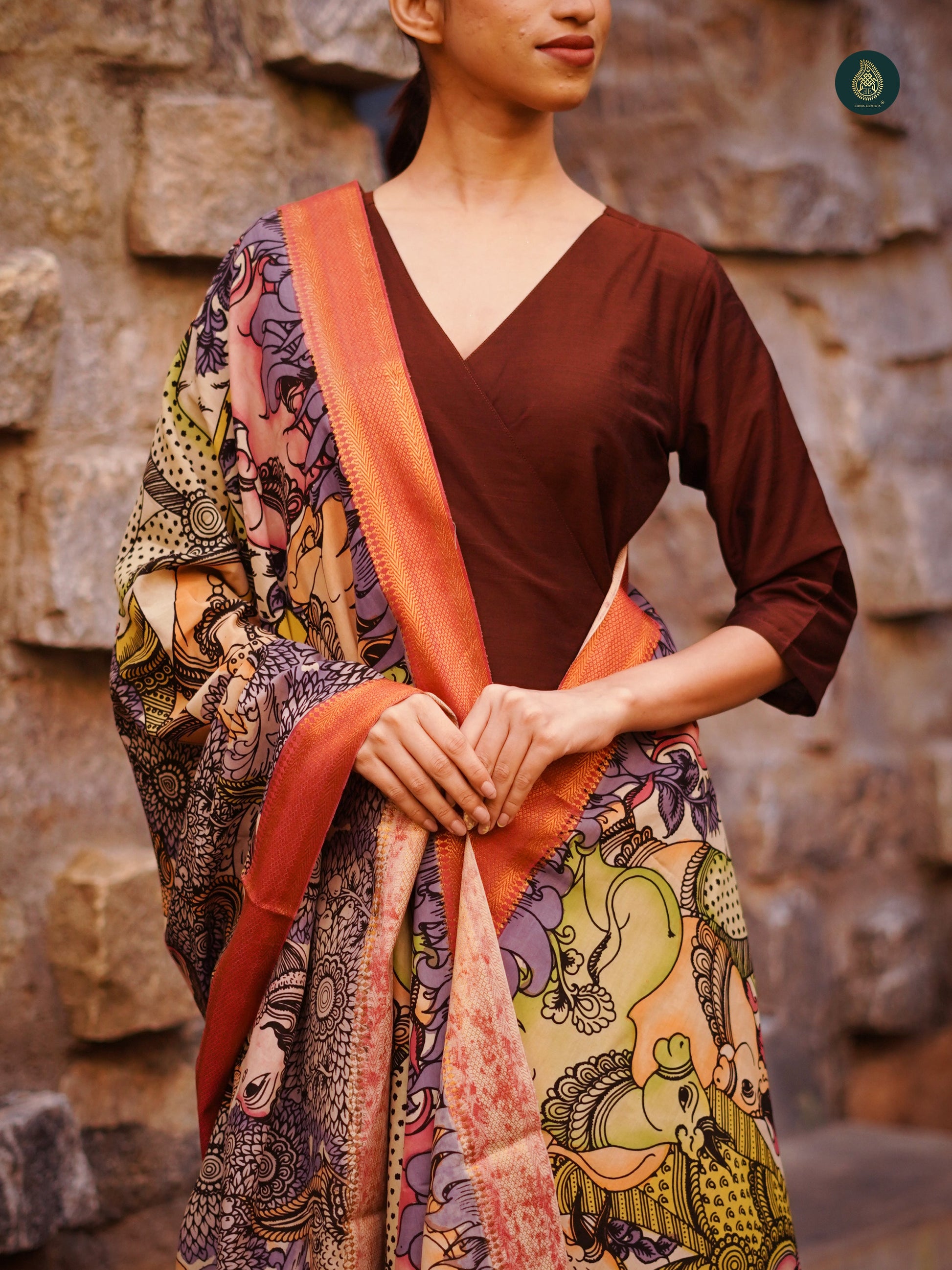 Stitched 3Pc Suit Set - Kalamkari & Red Brownie