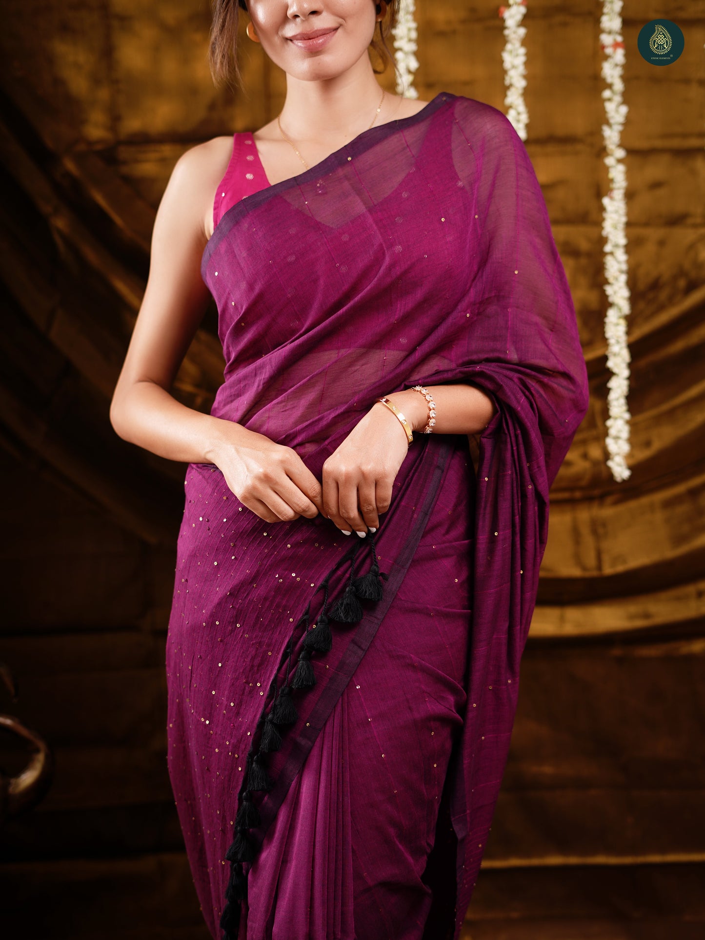 Orchid Purple Sequence Mul Cotton Saree