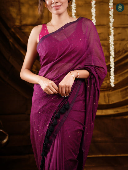 Orchid Purple Sequence Mul Cotton Saree