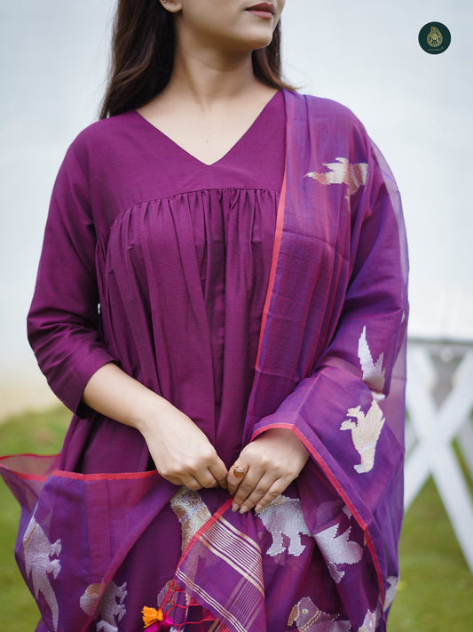Stitched 3Pc Suit Set - Mauve & Jamdani