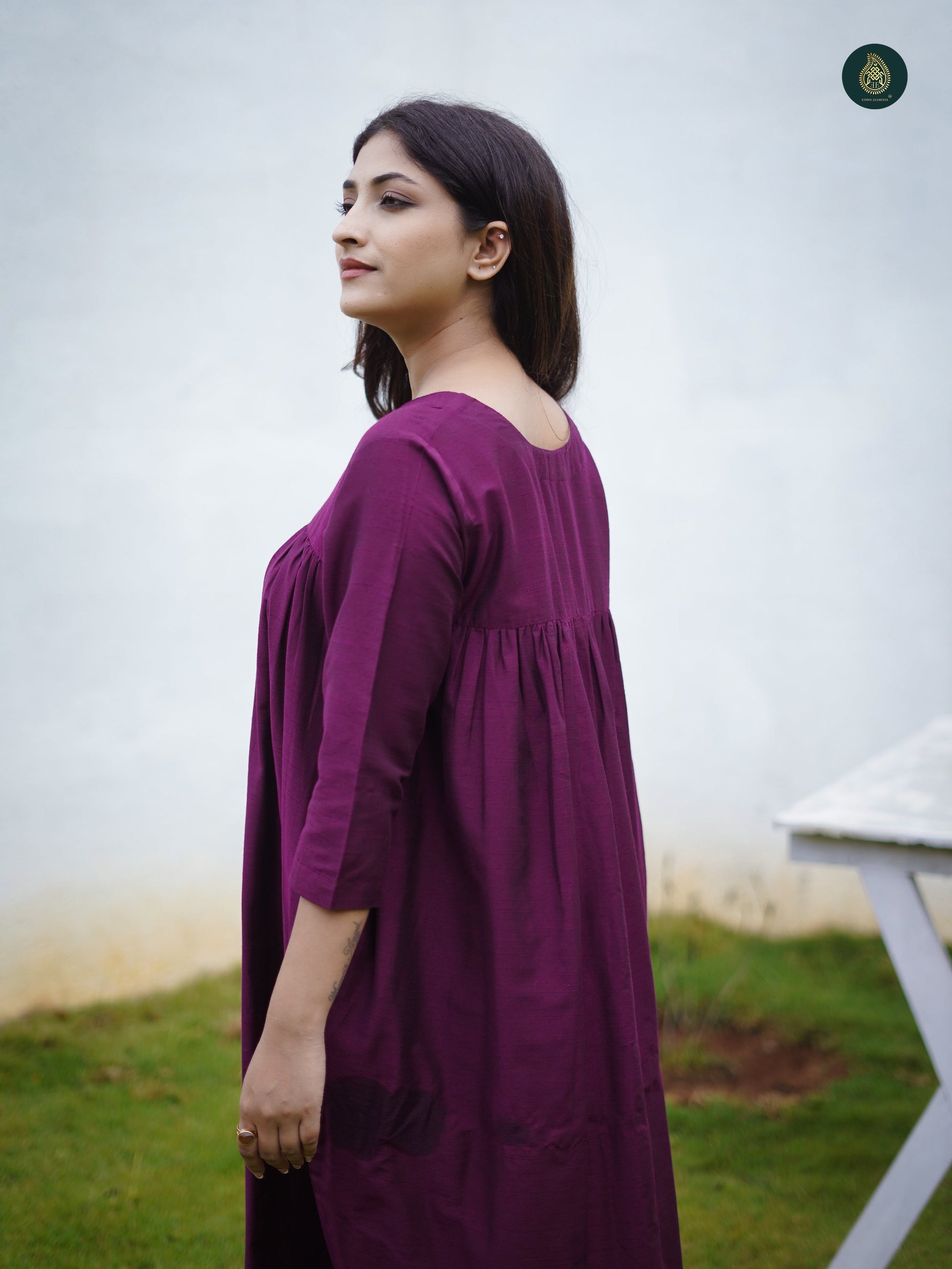 Stitched 2Pc Cotton Silk Suit Set - Mauve