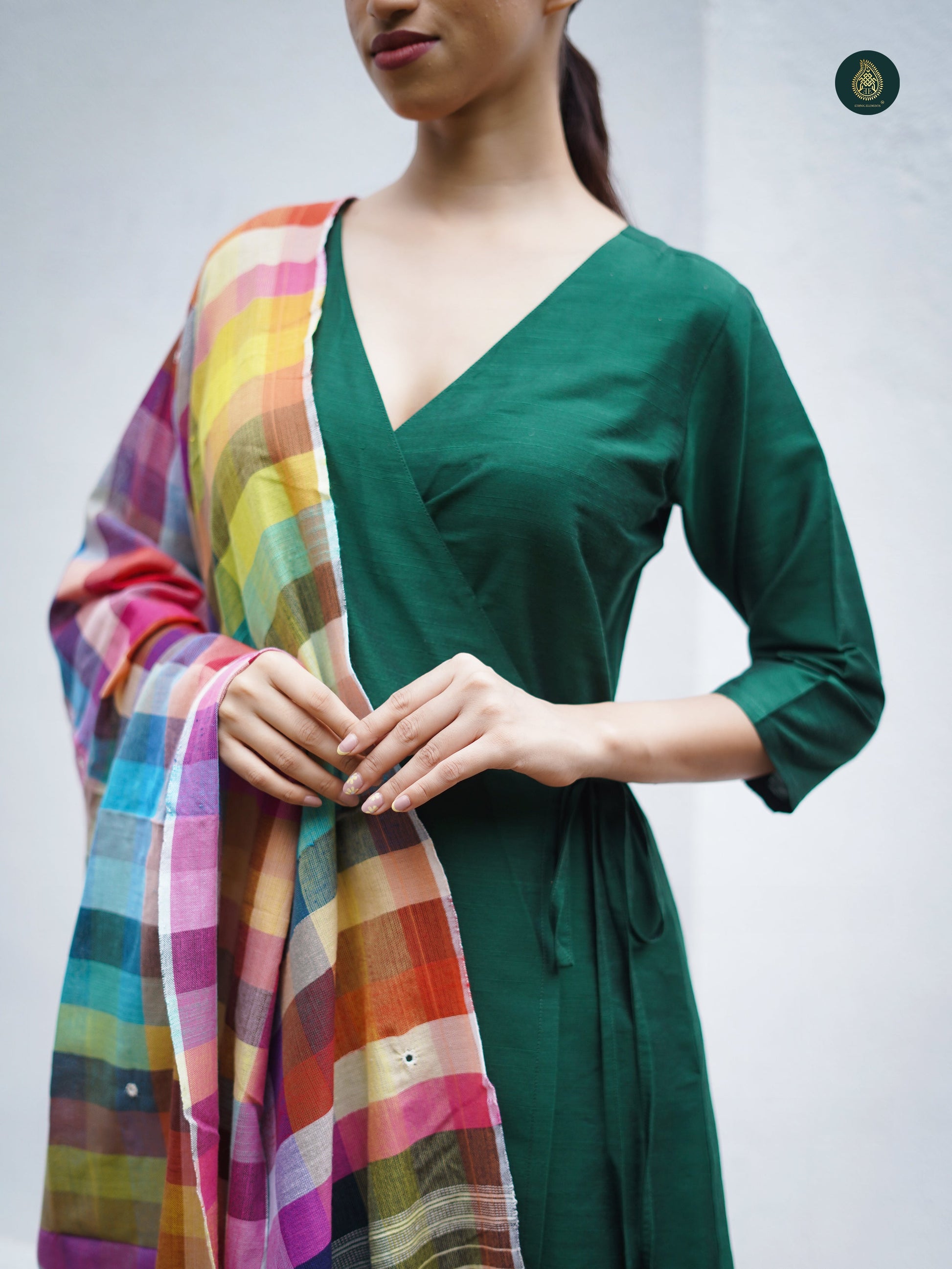 Stitched 3Pc Suit Set - Forest Green & Bhujodi