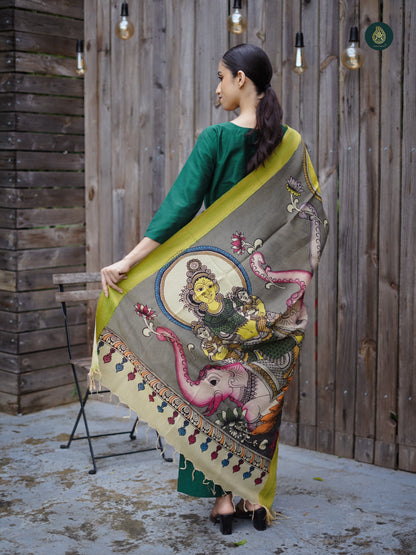 Stitched 3Pc Suit Set - Emerald Green & Kalamkari