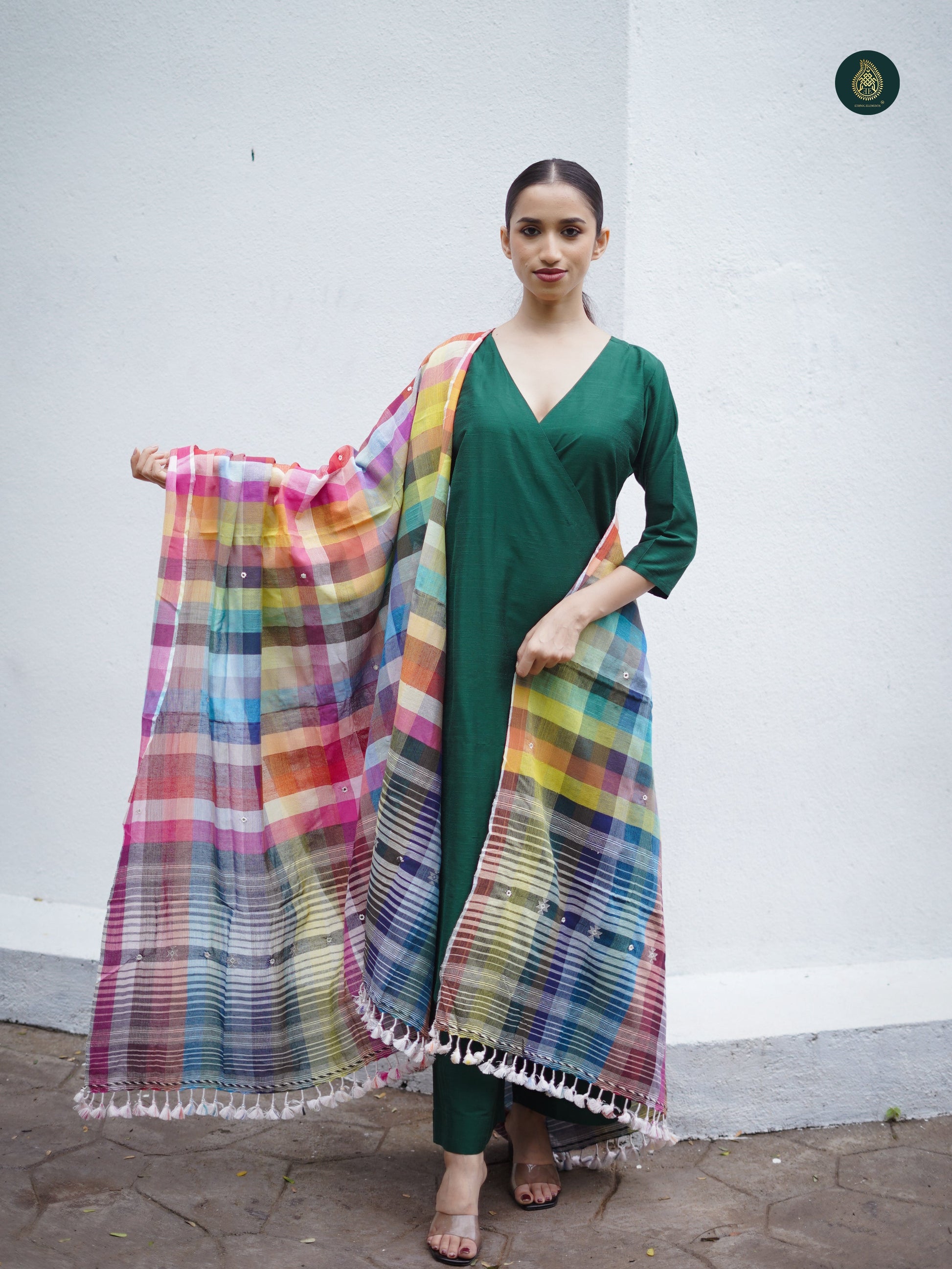 Stitched 3Pc Suit Set - Forest Green & Bhujodi