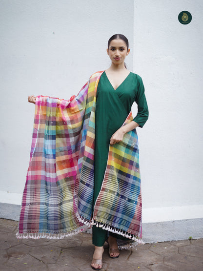 Stitched 3Pc Suit Set - Forest Green & Bhujodi