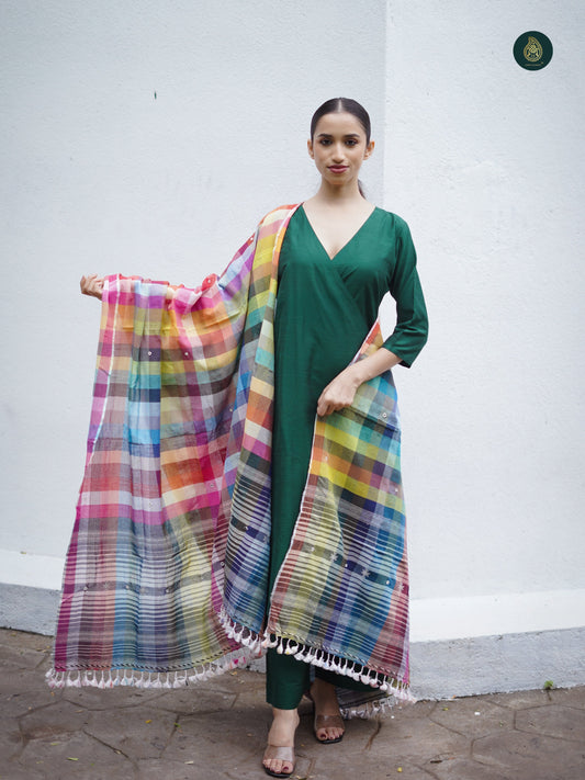 Stitched 3Pc Suit Set - Forest Green & Bhujodi