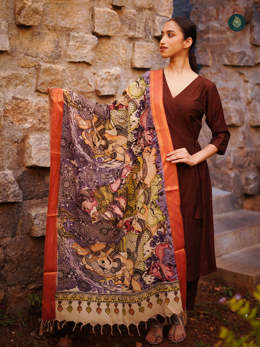 Stitched 3Pc Suit Set - Kalamkari & Red Brownie