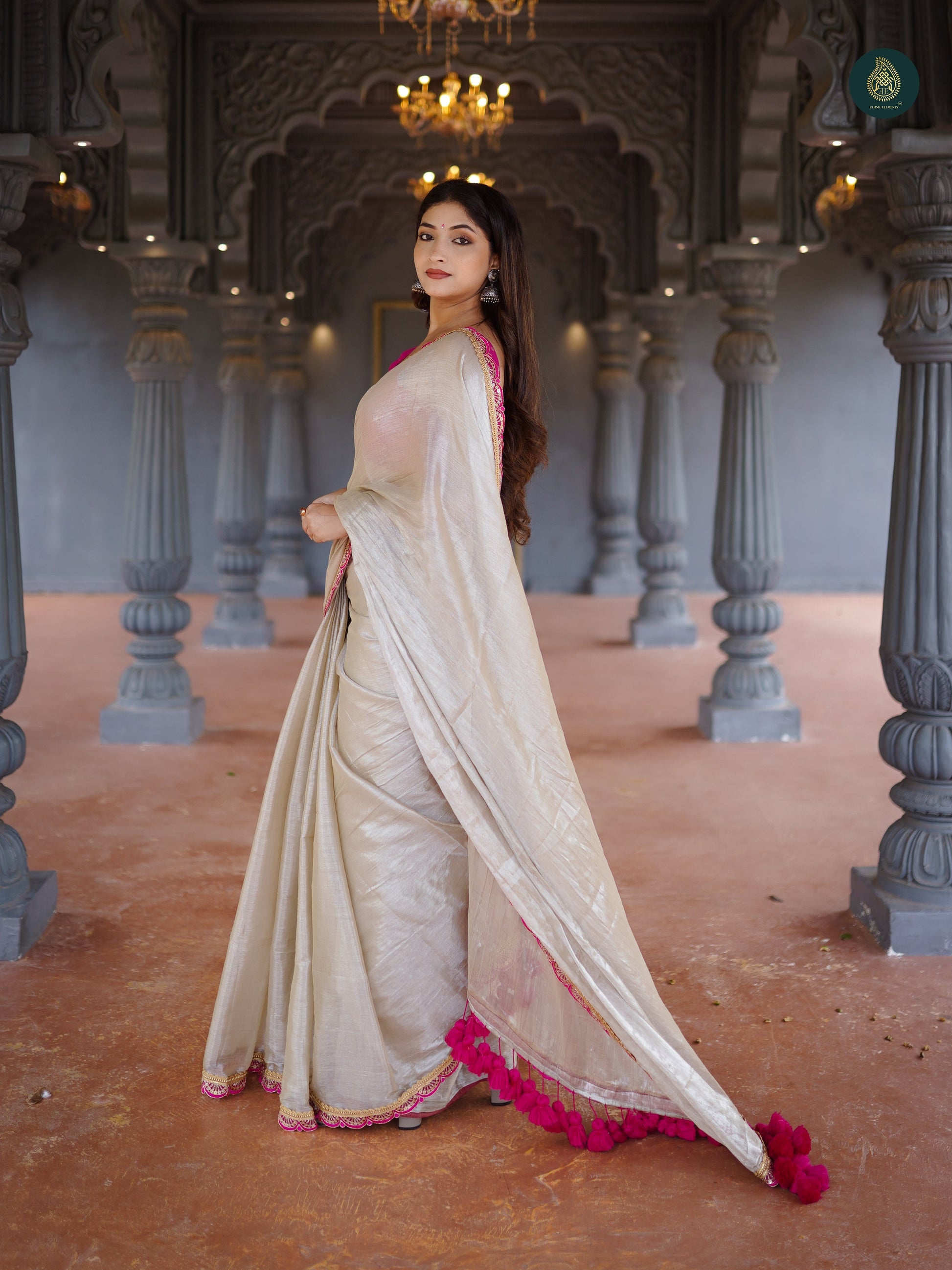 Sea Pearl Mul Mul Cotton Tissue Saree