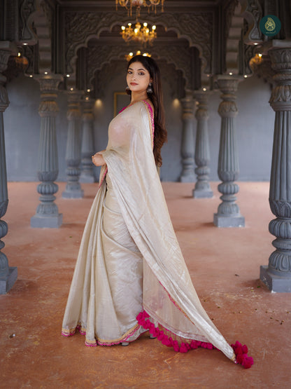 Sea Pearl Mul Mul Cotton Tissue Saree