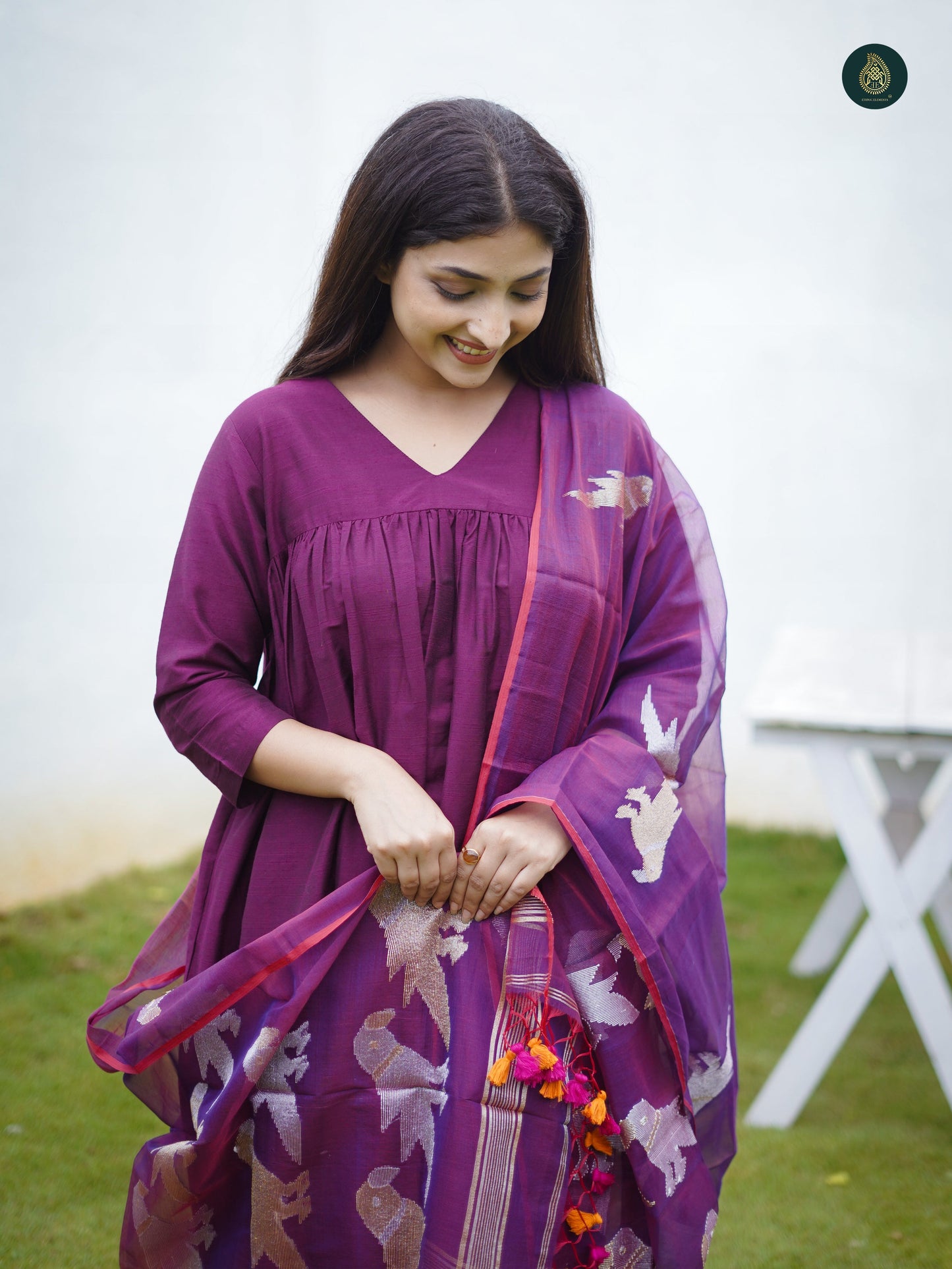 Stitched 3Pc Suit Set - Mauve & Jamdani
