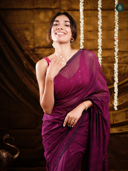 Orchid Purple Sequence Mul Cotton Saree