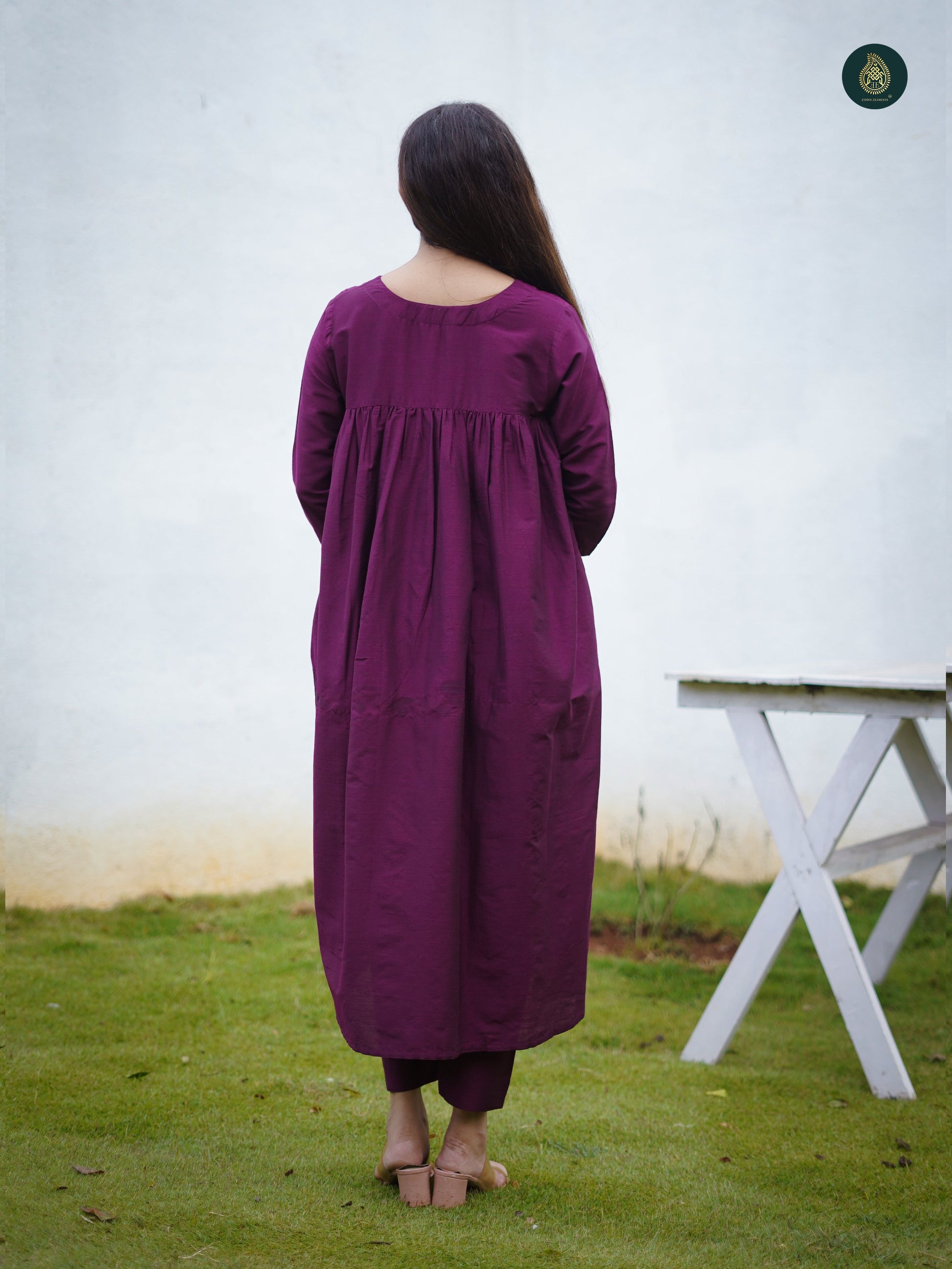 Stitched 2Pc Cotton Silk Suit Set - Mauve