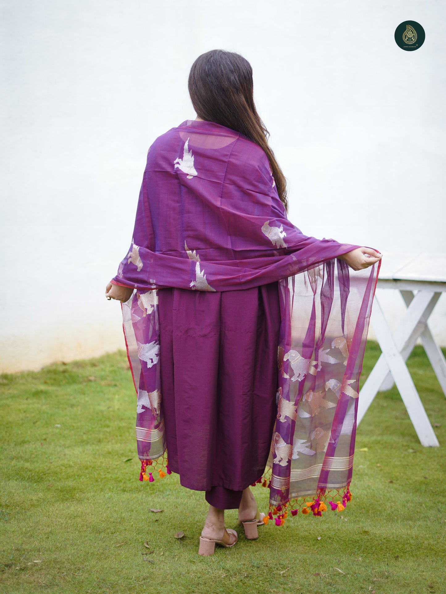 Stitched 3Pc Suit Set - Mauve & Jamdani