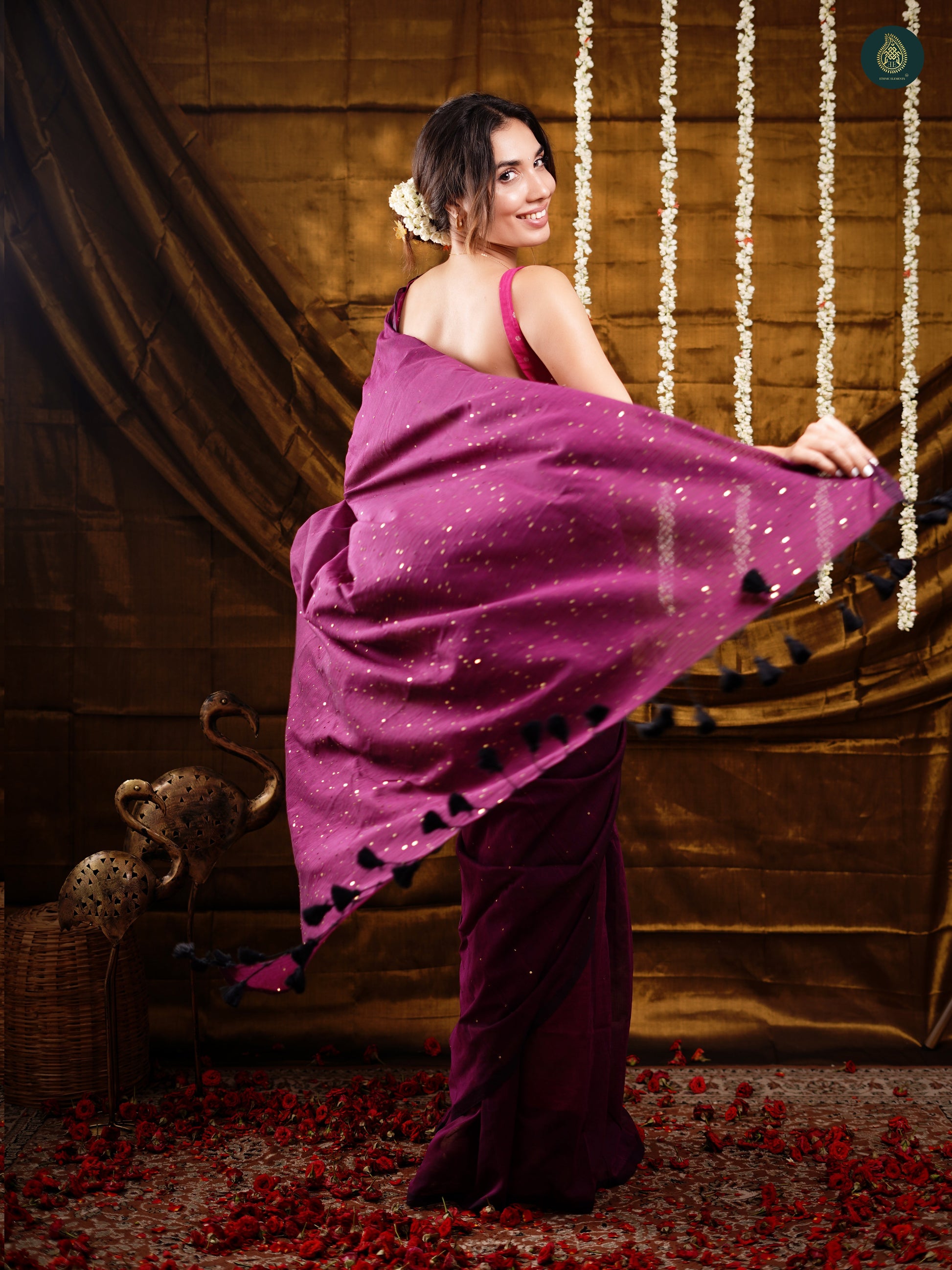 Orchid Purple Sequence Mul Cotton Saree